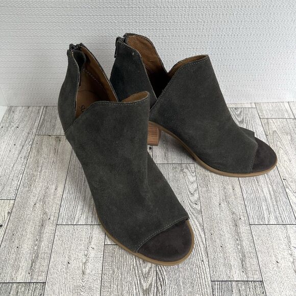 SUSINA Carina-Lea Peep Toe Ankle Boots Women’s 6 Gray Suede Leather Shoes - Picture 2 of 16